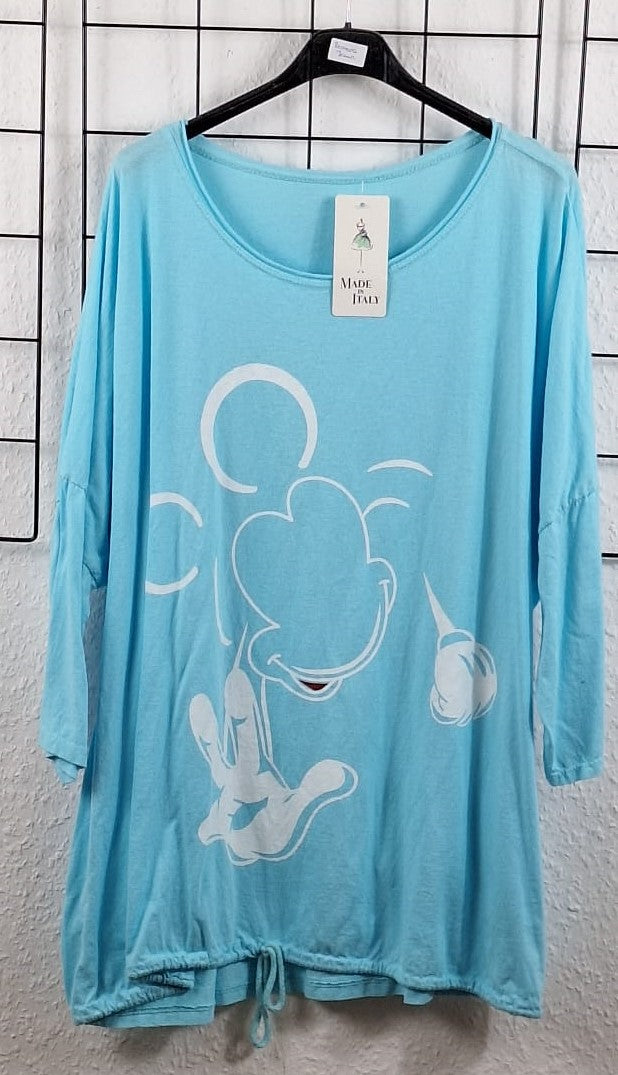 Bequemes Damen-Shirt mit ¾-Ärmel in zartem Hellblau, aus dehnbarem Baumwollmix, perfekt für Frühling und kurvige Frauen