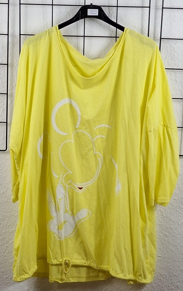 Damen-Shirt mit ¾-Ärmel in sonnigem Gelb, aus elastischem Baumwollmix, figurschmeichelnd geschnitten – tragbar bis Größe 52/54
