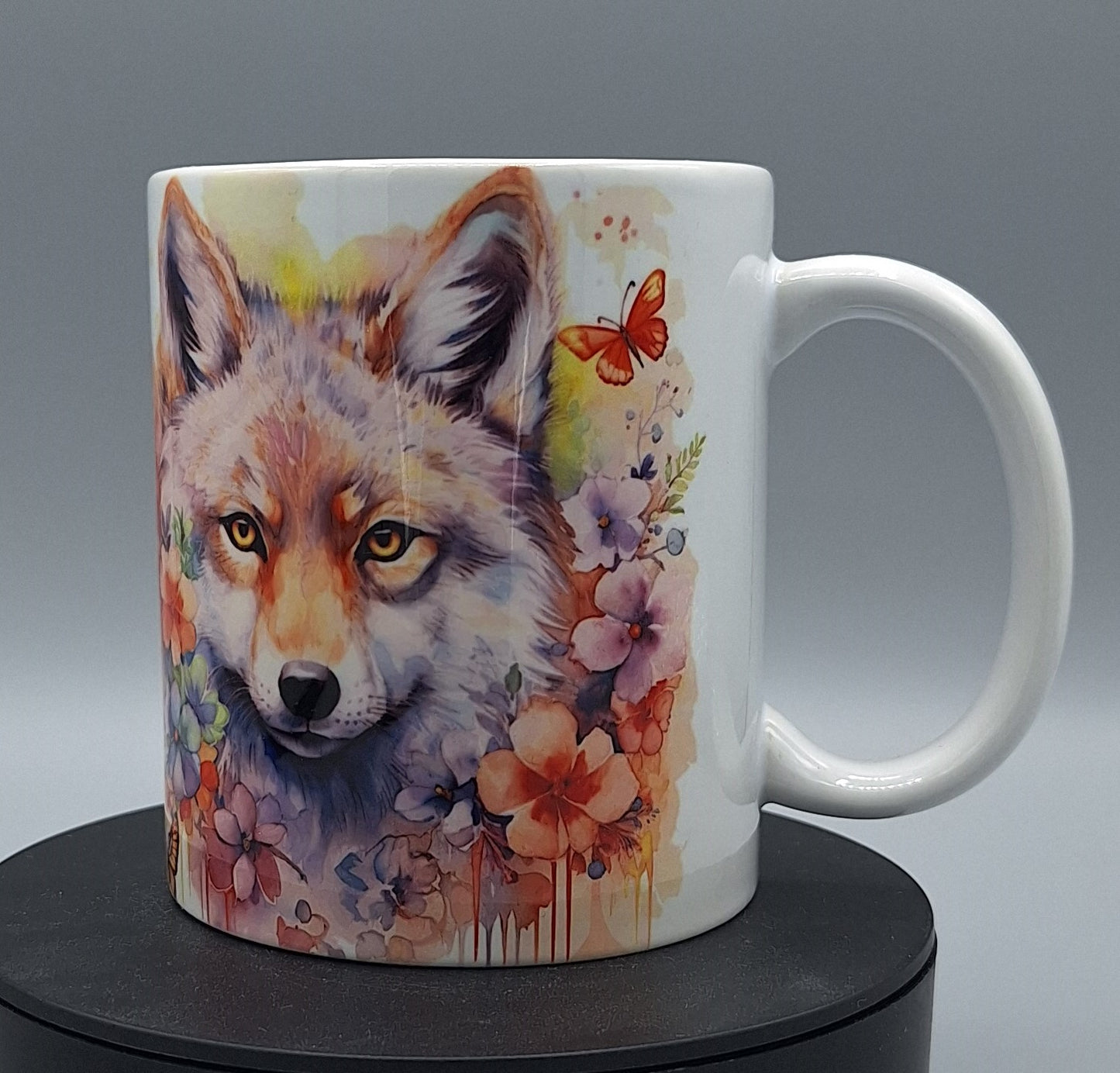 Waldzauber-Tasse – Fuchs & Blumen in Aquarelloptik | 11oz Orca-Keramiktasse