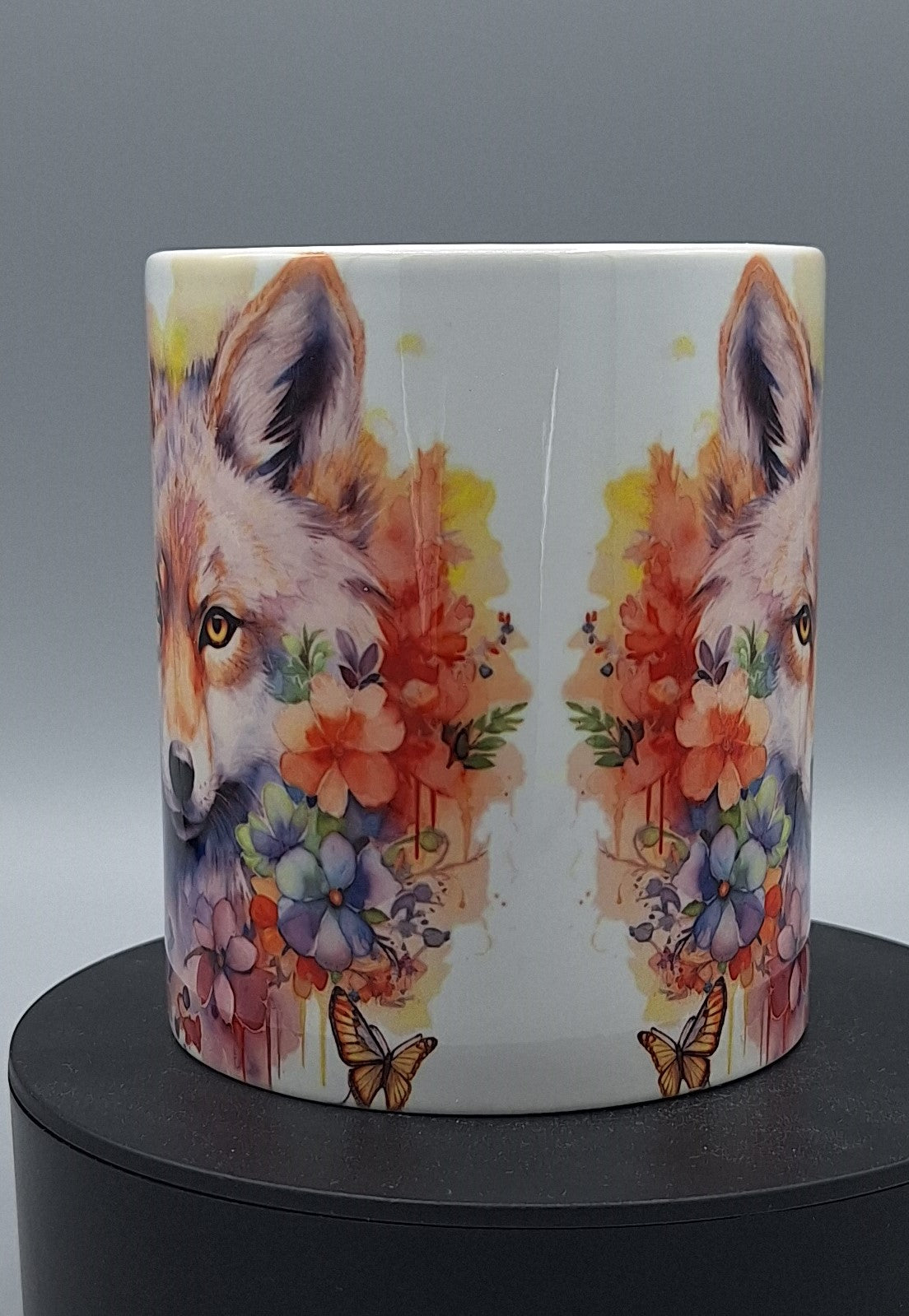 Waldzauber-Tasse – Fuchs & Blumen in Aquarelloptik | 11oz Orca-Keramiktasse