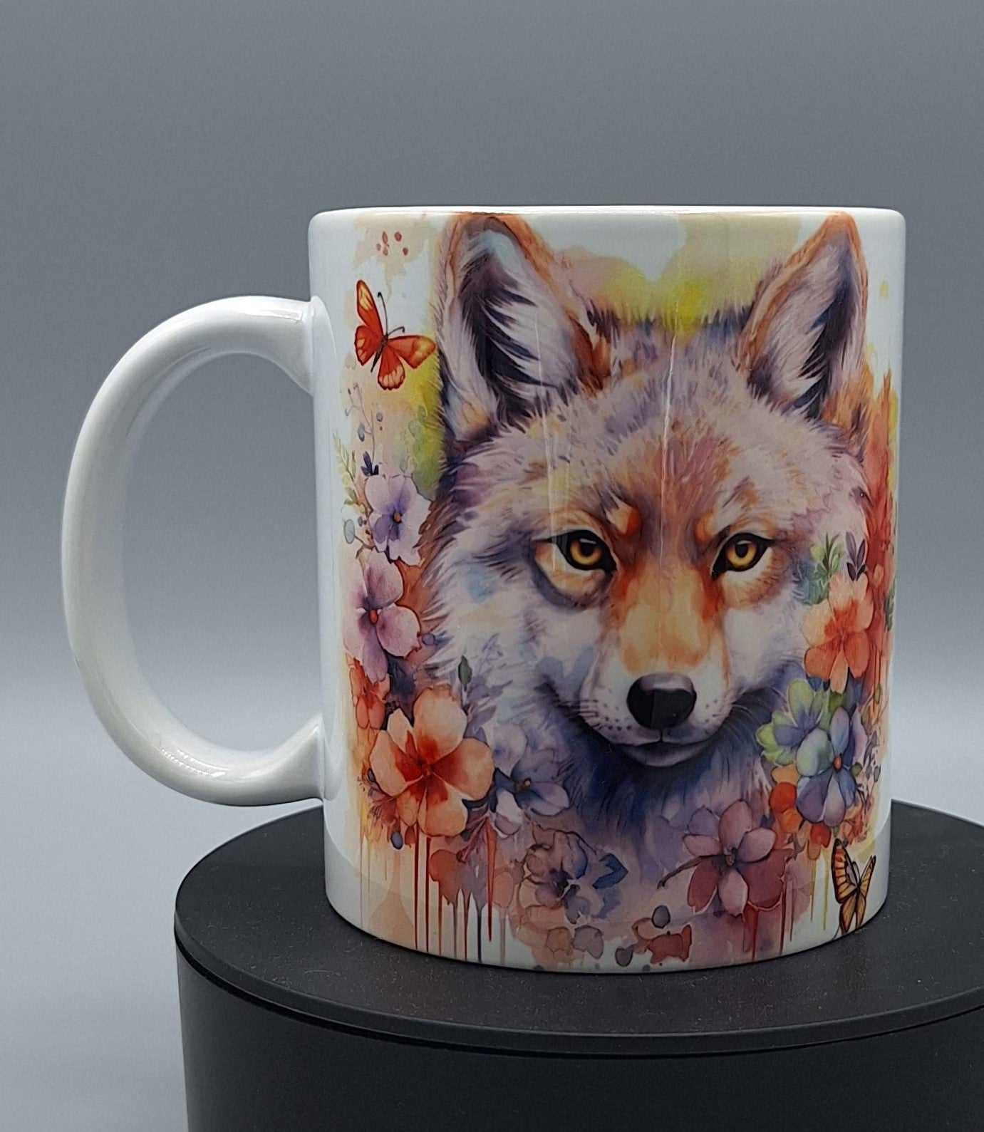 Waldzauber-Tasse – Fuchs & Blumen in Aquarelloptik | 11oz Orca-Keramiktasse