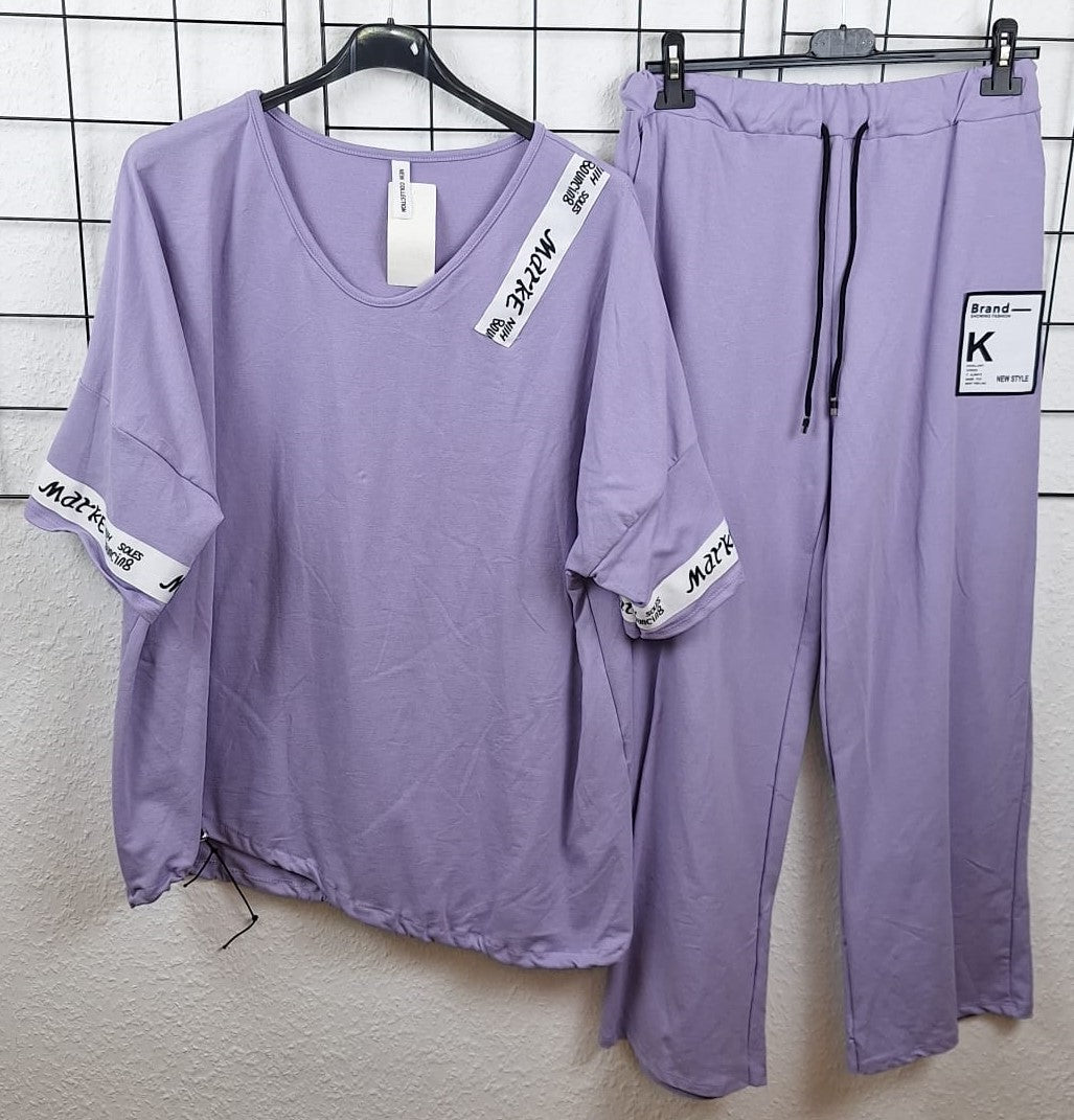 Freizeit-Zweiteiler Damen in Flieder – lockeres Shirt & Hose – tragbar bis Gr. 50/52