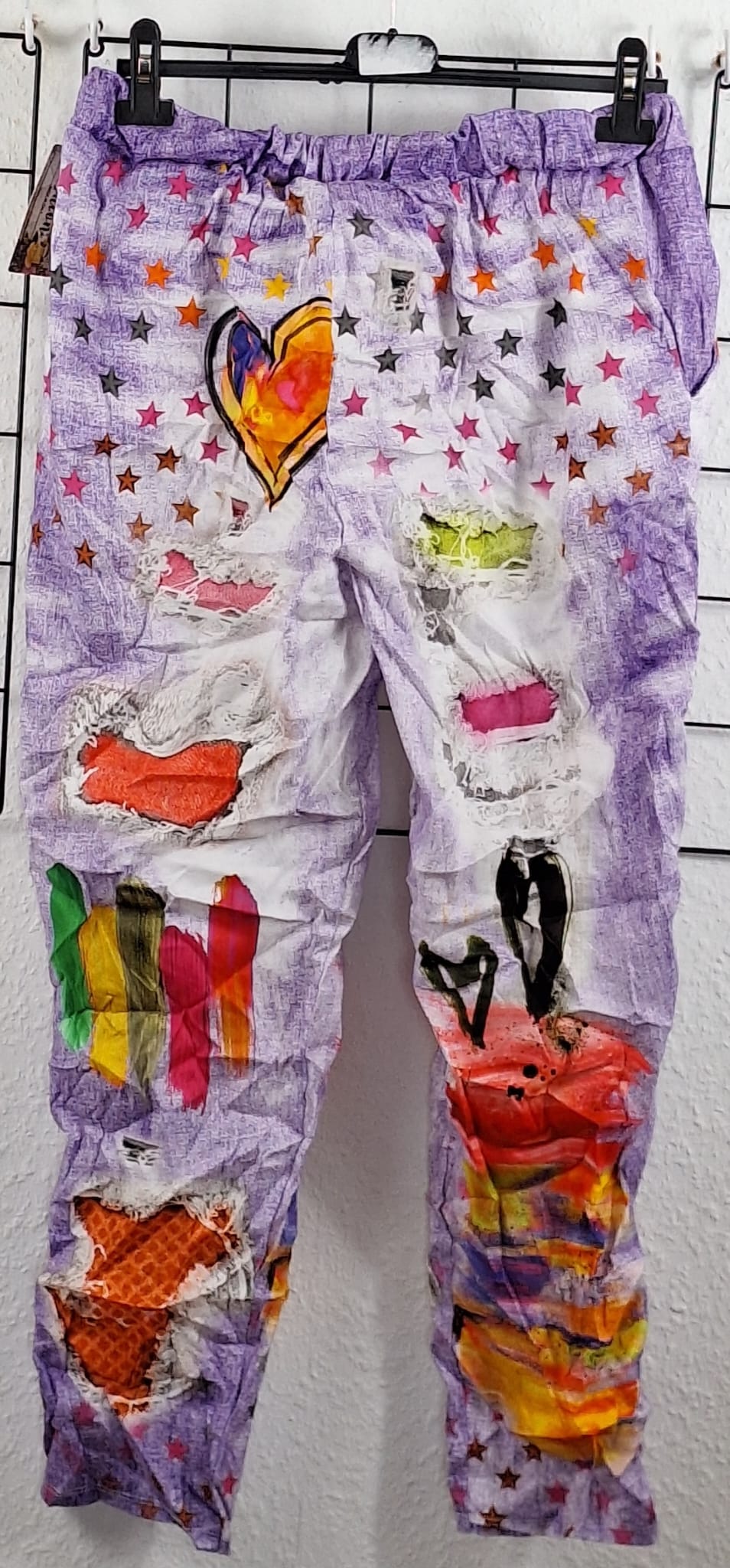 Stylische Damenhose mit buntem Print & Eingriffstaschen