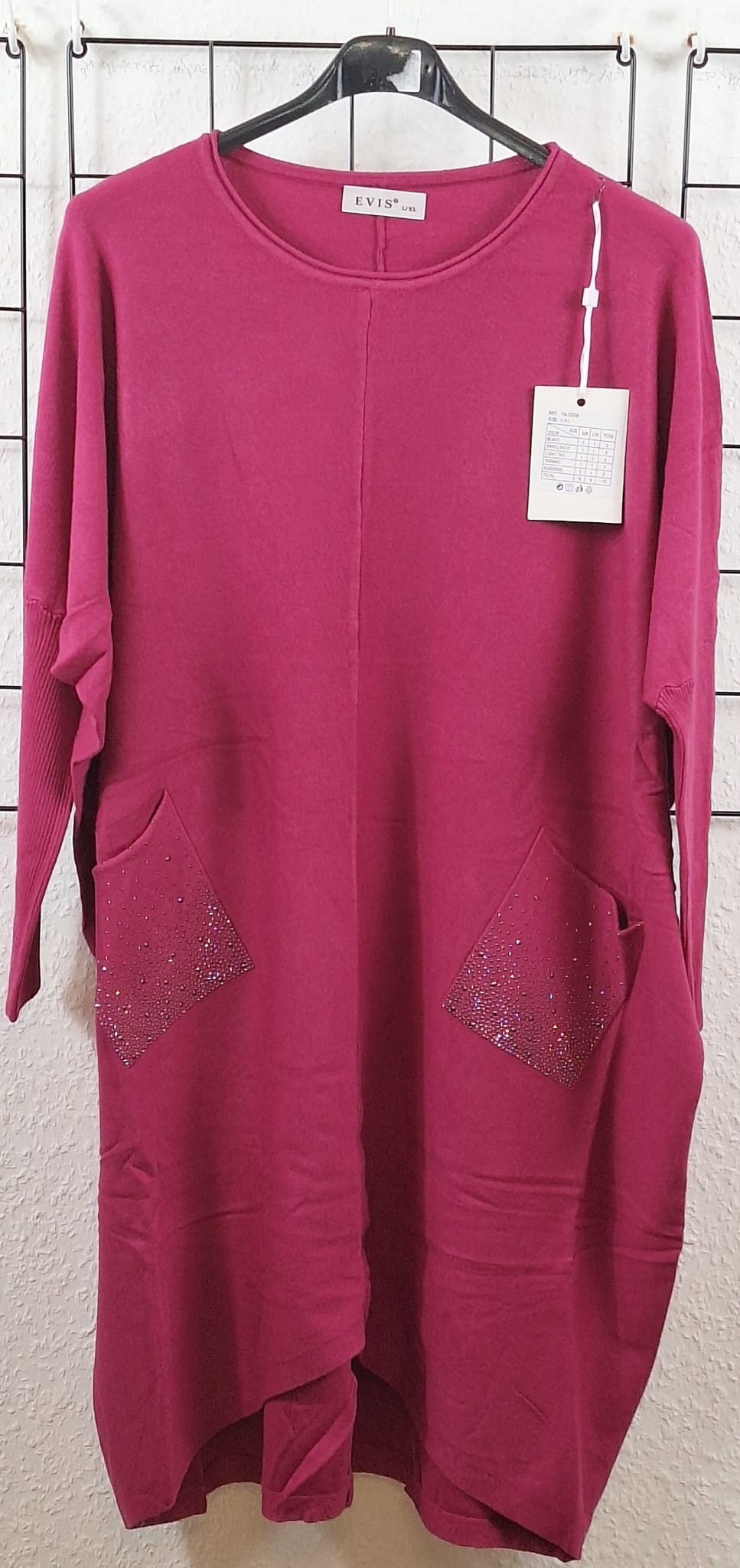 Long Strickpullover mit Strass