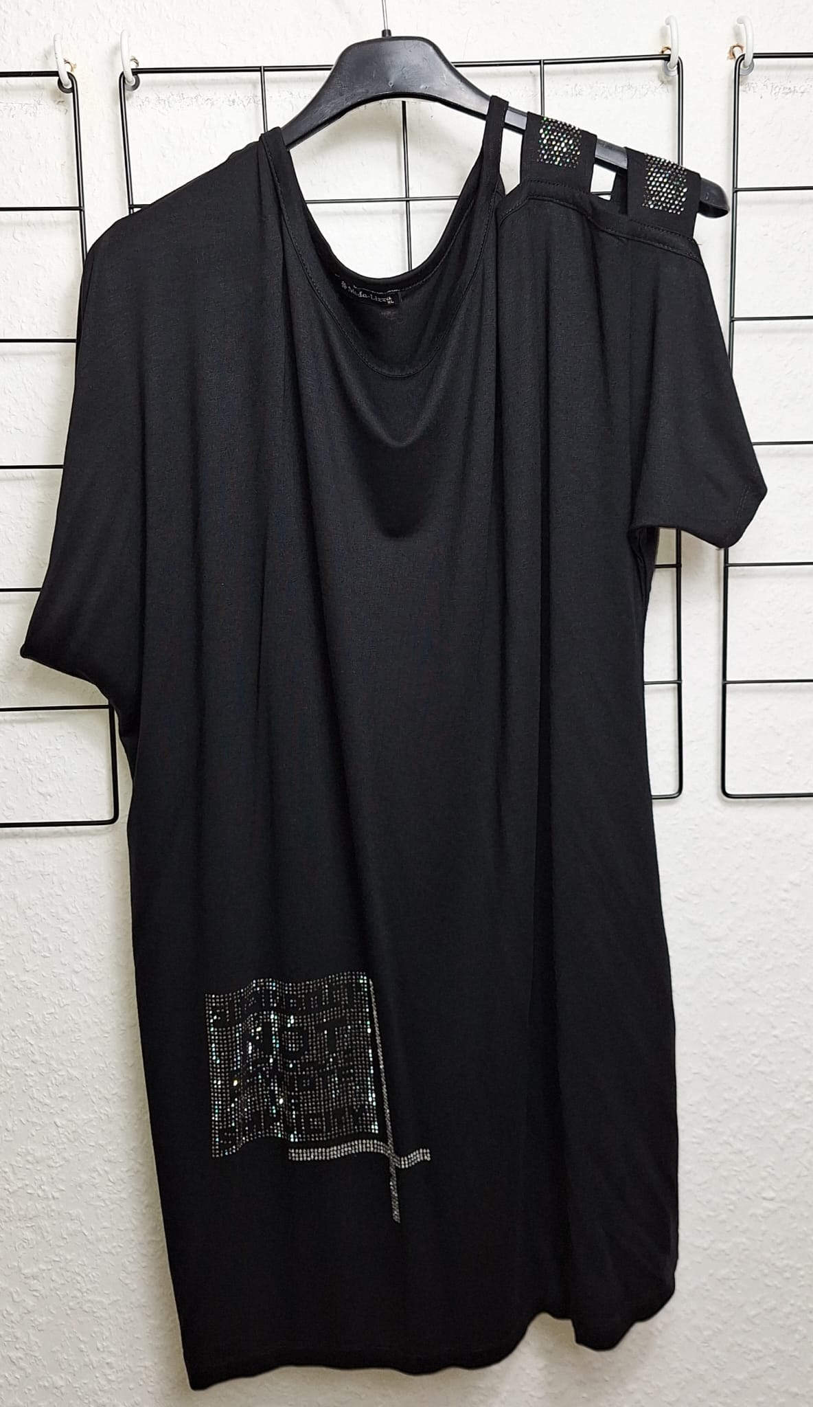 Schwarzes Damenshirt mit Cut-Out & Strass