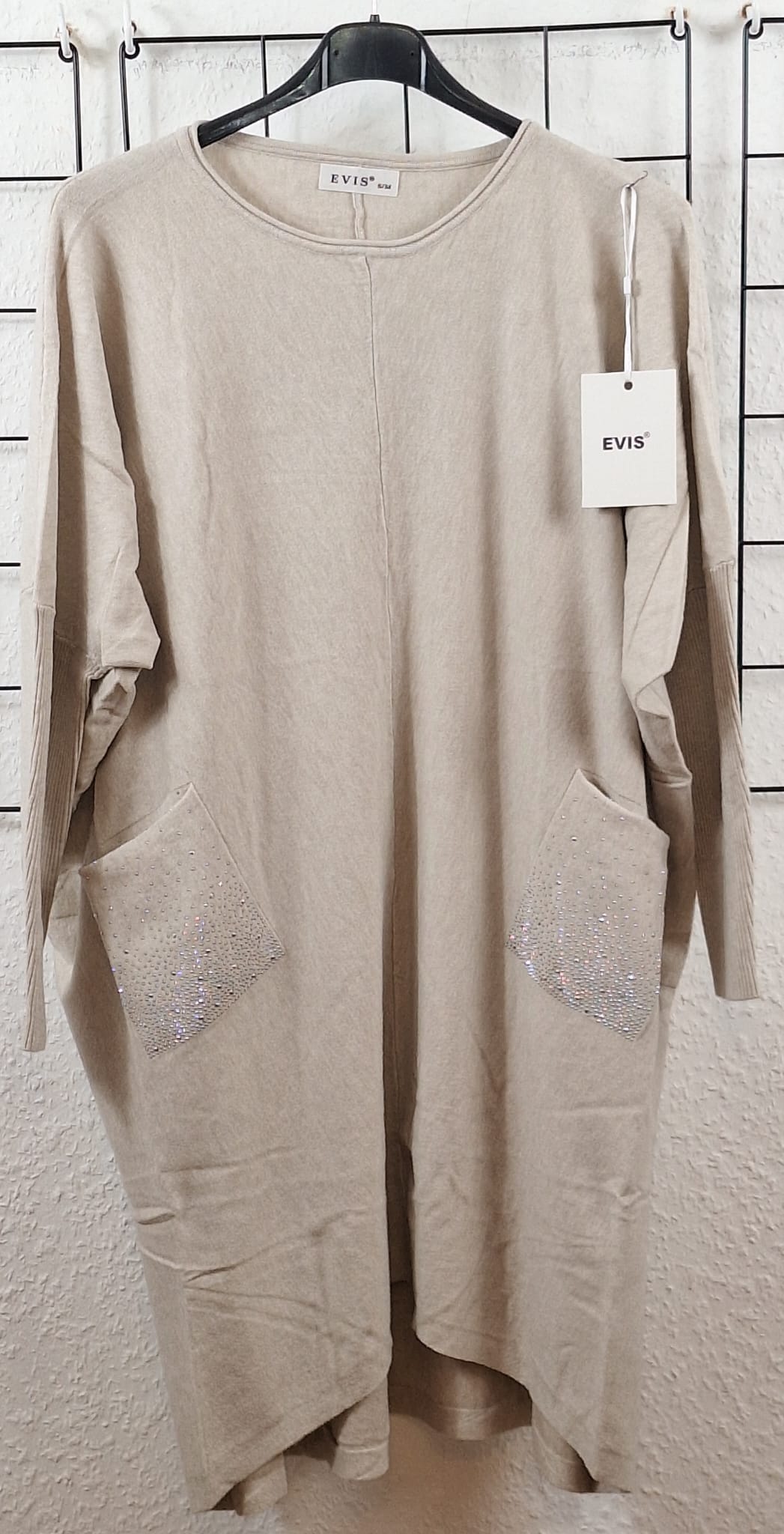 Long Strickpullover mit Strass