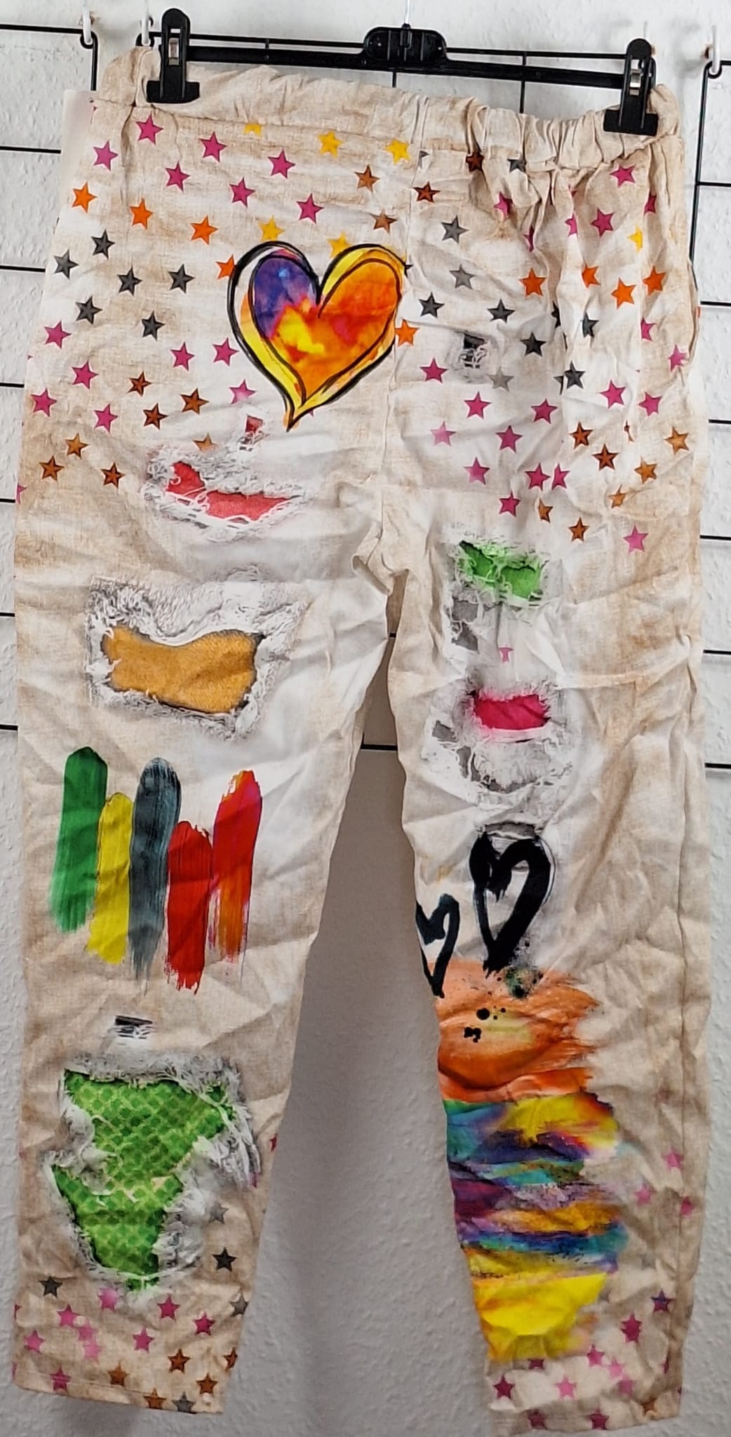Stylische Damenhose mit buntem Print & Eingriffstaschen