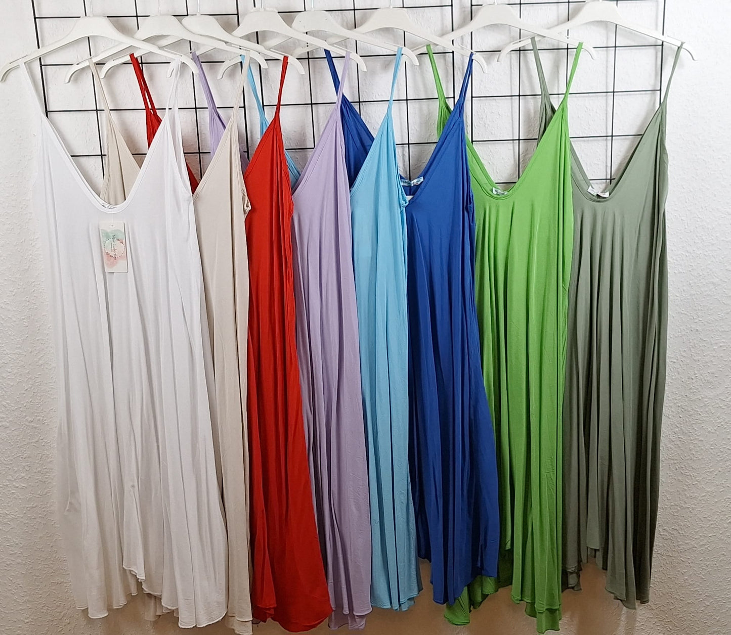 Maxikleid aus 100 % Viskose – Sommerkleid mit Spaghettiträgern | AA 38–65 cm | Länge 118 cm | Passend von Gr. 48/50 bis 54/56