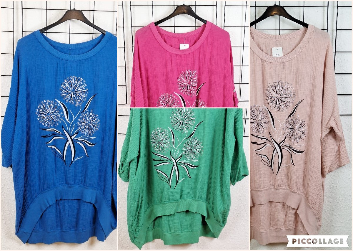 Langes Damen-Shirt aus 100 % Baumwolle – figurschmeichelnd & hinten länger, bis Größe 52/54