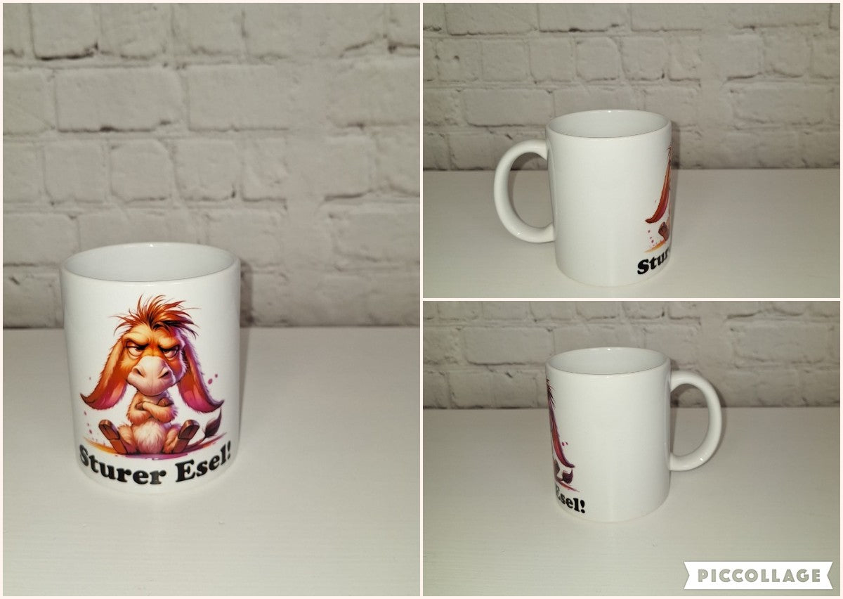 Lustige Tasse mit Esel und Spruch „Sturer Esel!“, witziges Tiermotiv, ideal als Geschenk, spülmaschinengeeignet
