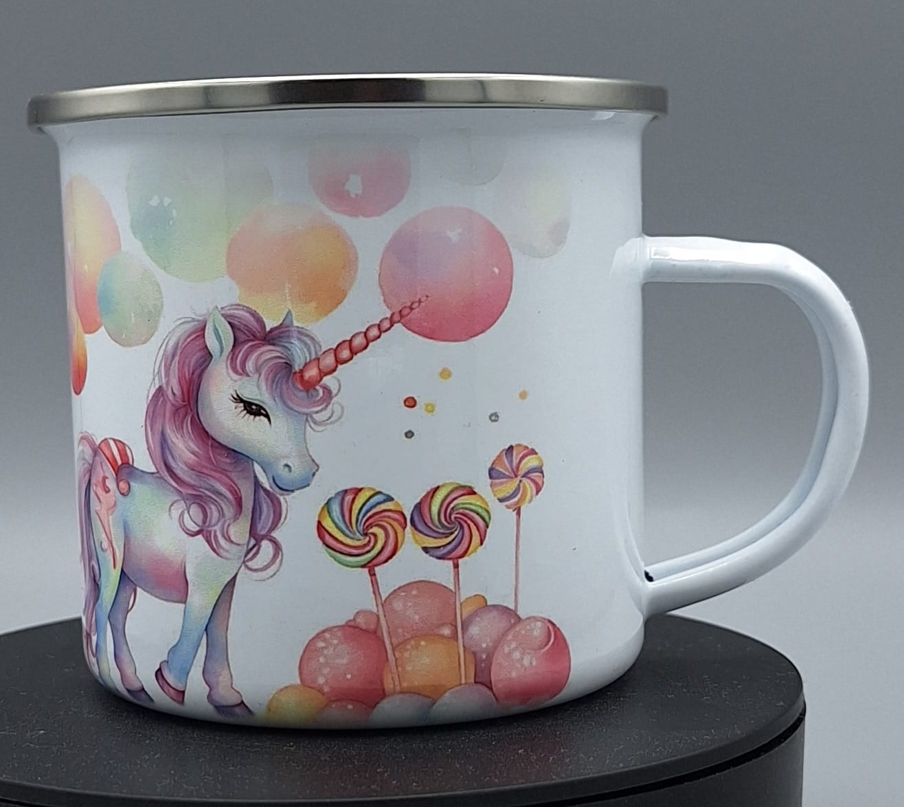 Einhorn Emaille-Tasse mit Motivdruck – 375 ml Volumen