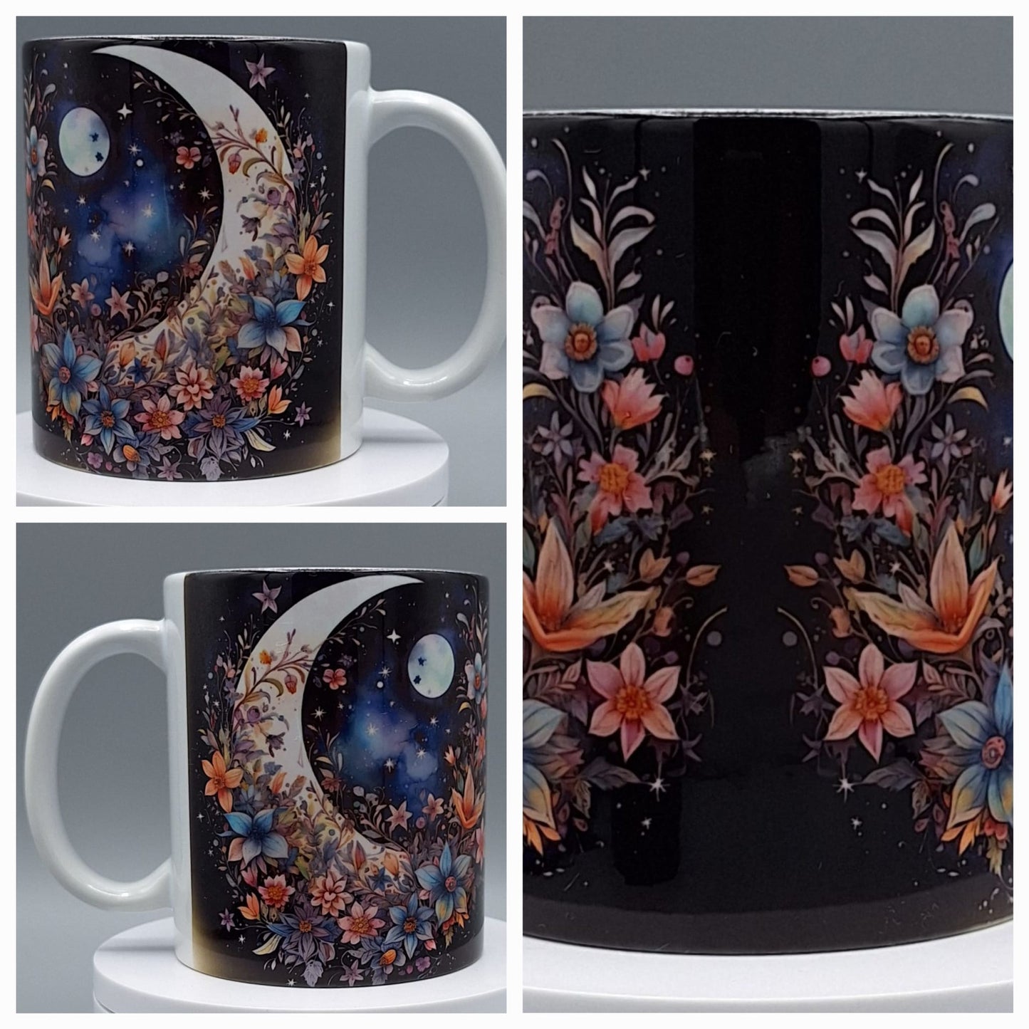 đ⨠Magische Mond-Tasse mit floraler Galaxie â Mystisches Blumen-Design fĂźr Träumer & Sternengucker | Keramik-Tasse 330 ml