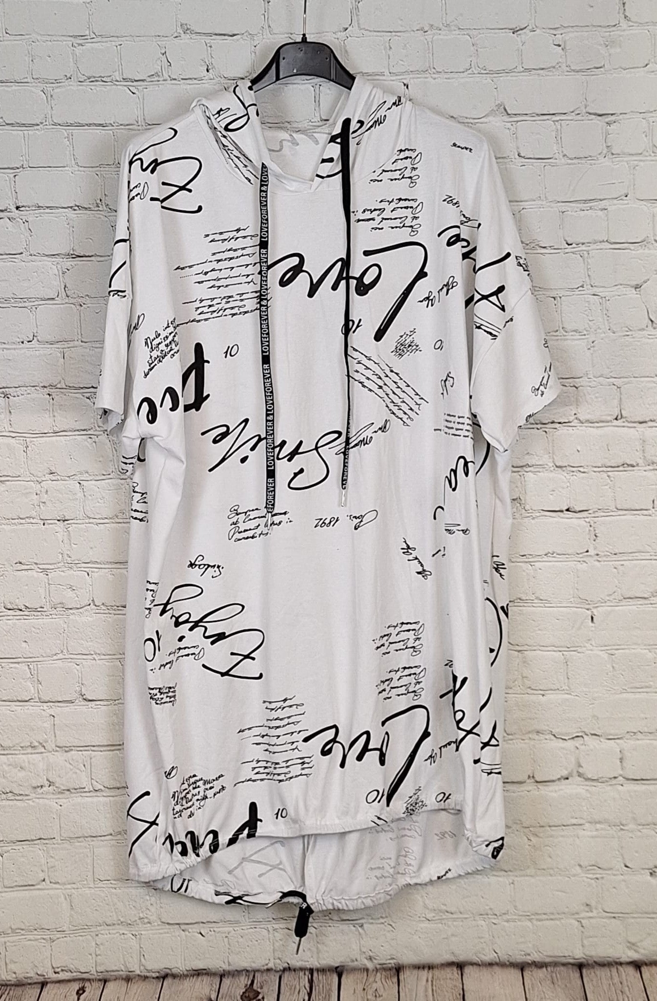 Hoodie T-Shirt Damen große Größen mit Schrift – Curvy Shirt mit Kapuze – 46/48 bis 50/52 – 7 Farben