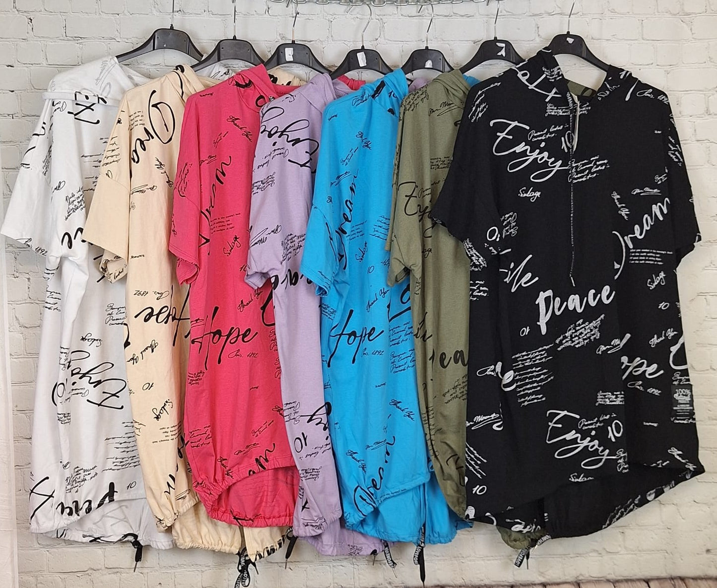 Hoodie T-Shirt Damen große Größen mit Schrift – Curvy Shirt mit Kapuze – 46/48 bis 50/52 – 7 Farben
