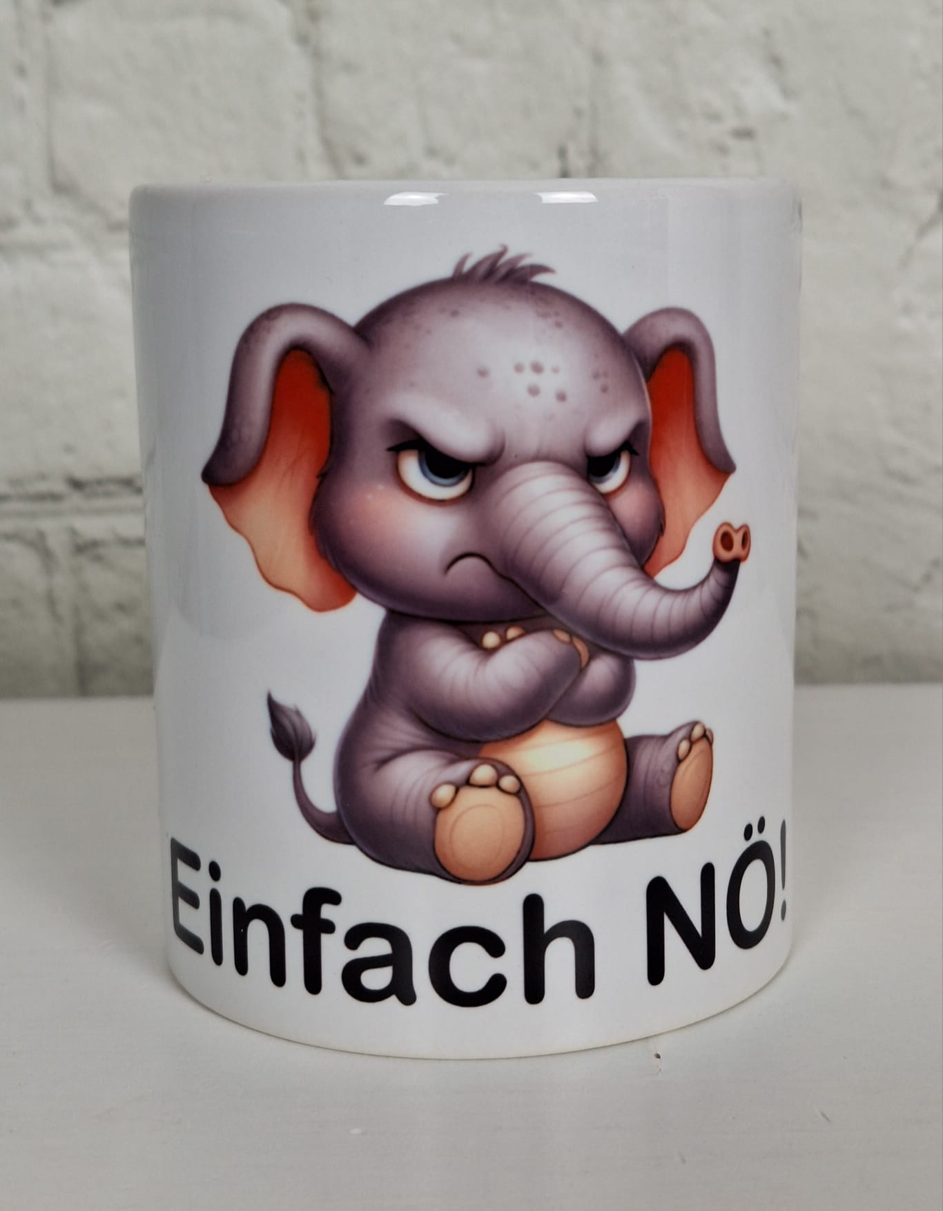 Lustige Kaffeetasse mit grimmigem Elefanten und Spruch „Einfach NÖ!“ – witzige Geschenkidee für Morgenmuffel, Büro oder Freunde – hochwertige Keramiktasse mit süßem Tiermotiv und frechem Statement