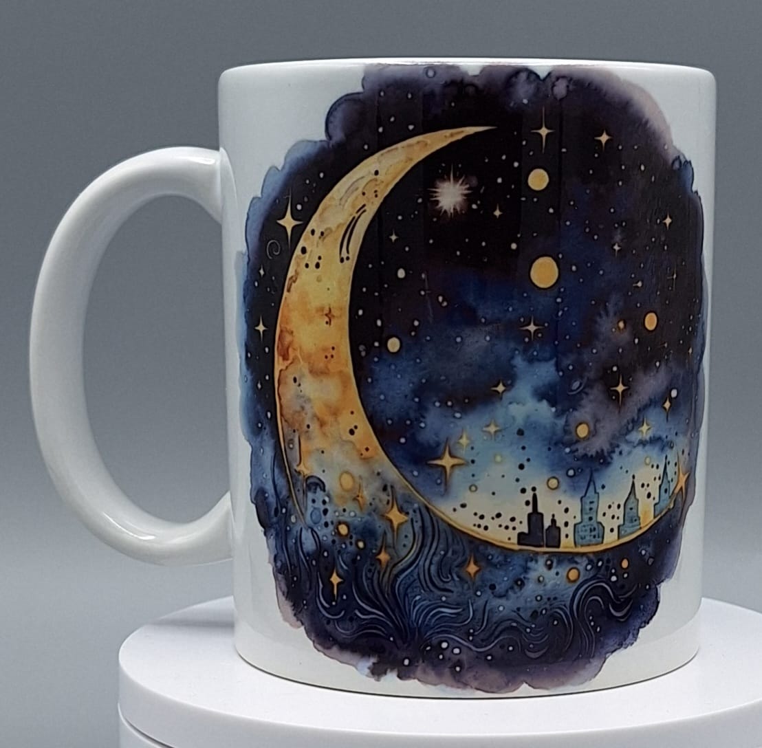Mystische Mond Tasse mit Sternenhimmel | 330ml | Spülmaschinenfest | Traumhafte Geschenkidee | Orca Sublimationstasse