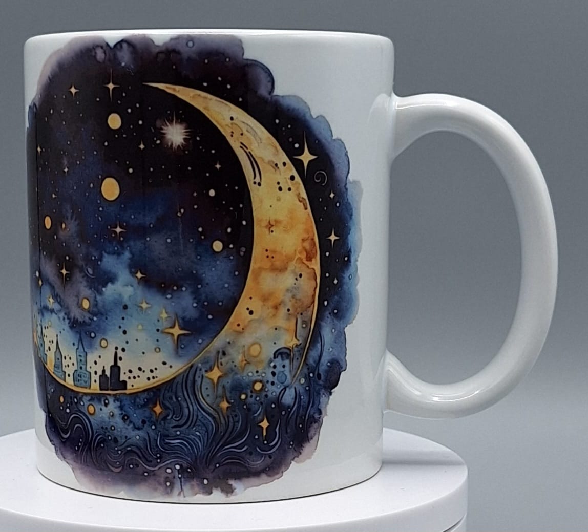 Mystische Mond Tasse mit Sternenhimmel | 330ml | Spülmaschinenfest | Traumhafte Geschenkidee | Orca Sublimationstasse
