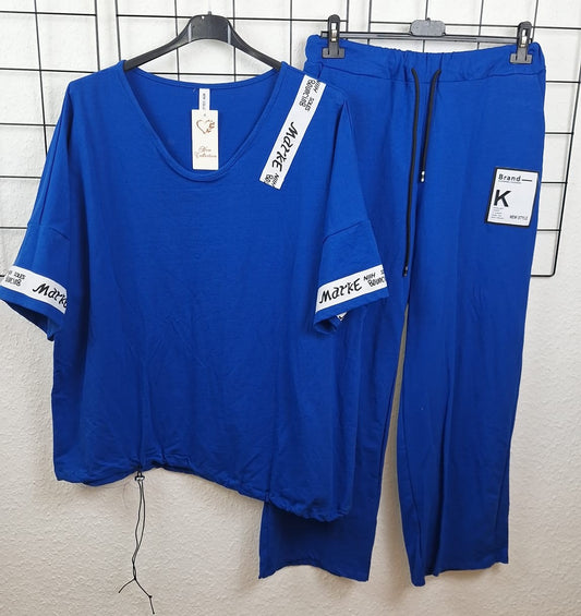 Oversize Damen Set in Royalblau – stylisches Shirt mit Aufdruck & Hose – große Größen

