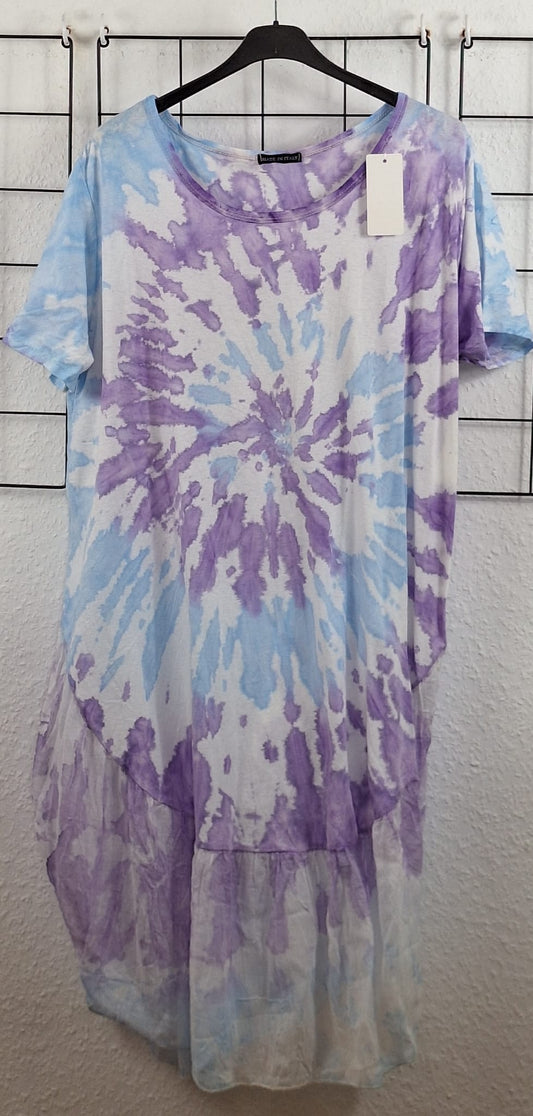 Batik Sommerkleid aus 100% Baumwolle – Luftig & bunt – Größe 42/44-48/50 – Langes Kleid mit Stufensaum