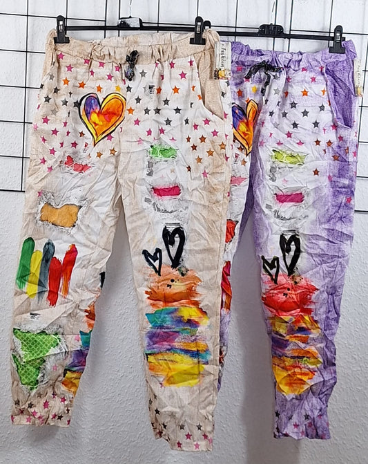 Stylische Damenhose mit buntem Print & Eingriffstaschen