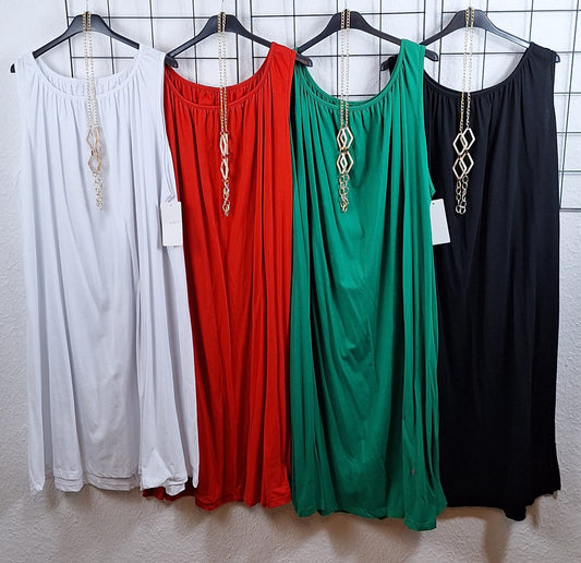 Damen Sommerkleider in Weiß, Rot, Grün und Schwarz – Einheitsgröße, Baumwollmix, ideal für Frühling & Sommer