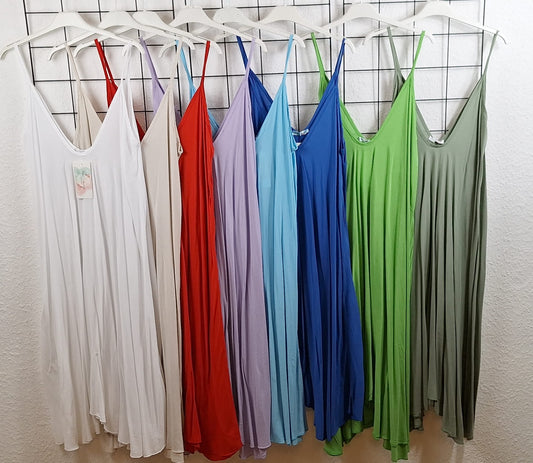 Maxikleid aus 100 % Viskose – Sommerkleid mit Spaghettiträgern | AA 38–65 cm | Länge 118 cm | Passend von Gr. 48/50 bis 54/56
