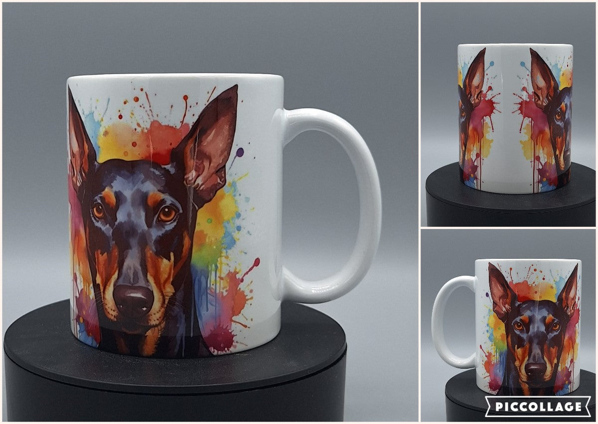 Dobermann Tasse mit buntem Aquarell-Design – 330 ml Keramiktasse