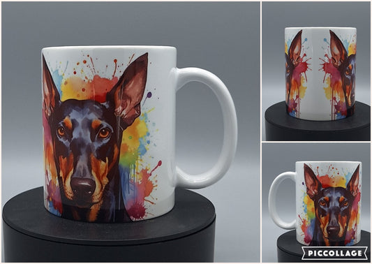 Dobermann Tasse mit buntem Aquarell-Design – 330 ml Keramiktasse