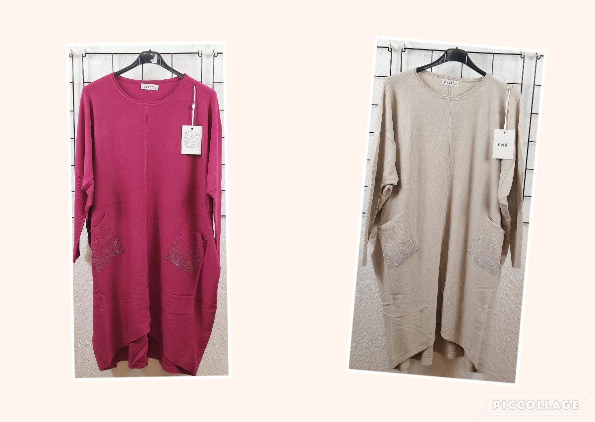 Long Strickpullover mit Strass