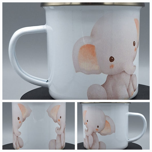 „Emailletasse mit Baby-Elefant – süße Kindertasse mit Tiermotiv“

