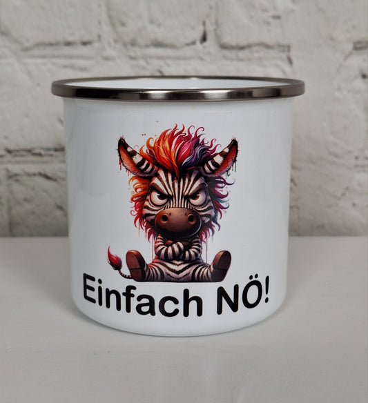 🦓 Emailletasse „Einfach NÖ!“ – Freches Zebra mit bunter Mähne und Haltung! 💥