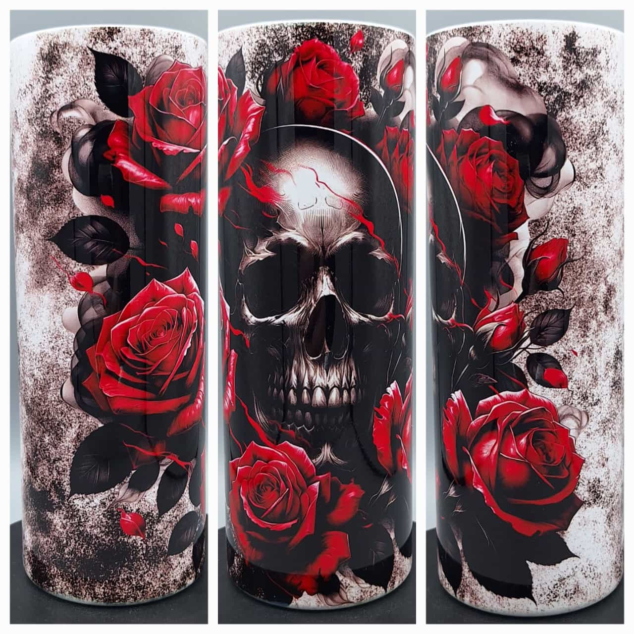 Doppelwandiger Edelstahl Tumbler 20oz – Skull & Roses Design (Handveredelt)
