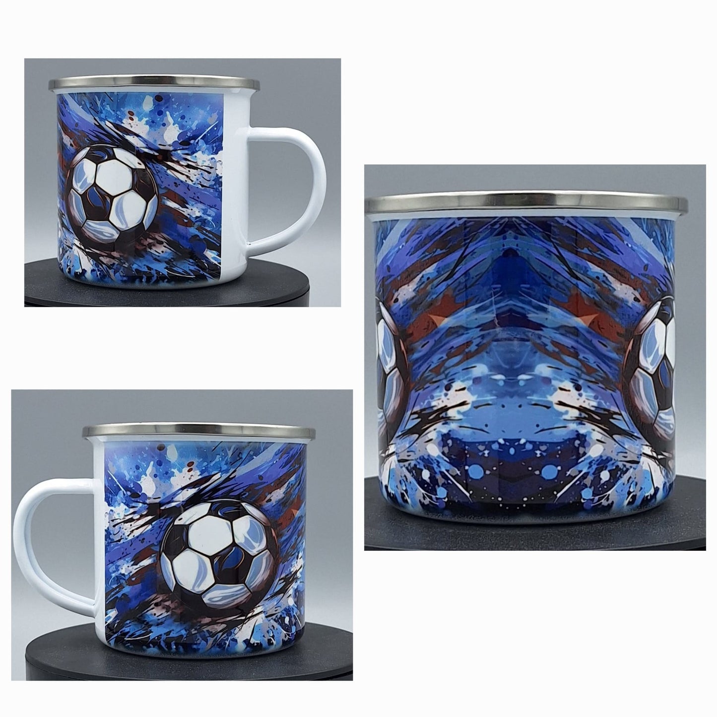 Emailletasse Fußball-Look – Geschenk für Sportfans & Kinder – 375 ml, stoßfest & leicht