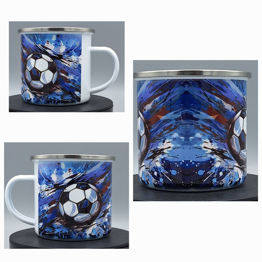 Emailletasse Fußball-Look – Geschenk für Sportfans & Kinder – 375 ml, stoßfest & leicht