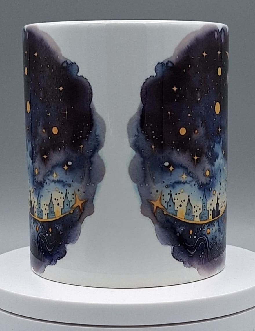 Mystische Mond Tasse mit Sternenhimmel | 330ml | Spülmaschinenfest | Traumhafte Geschenkidee | Orca Sublimationstasse