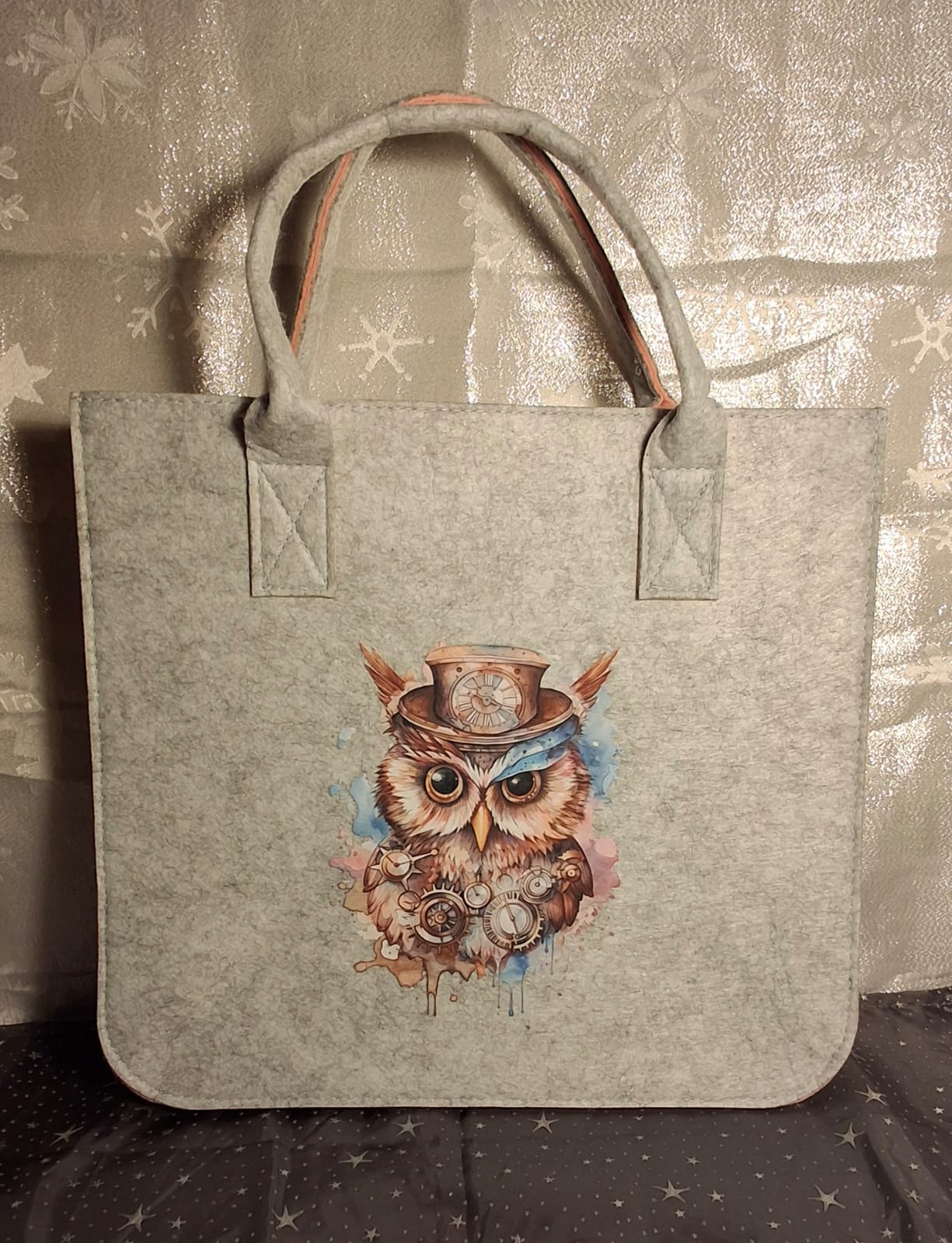 Filztasche aus Filz mit Motiv Eule 33x17x30 cm
