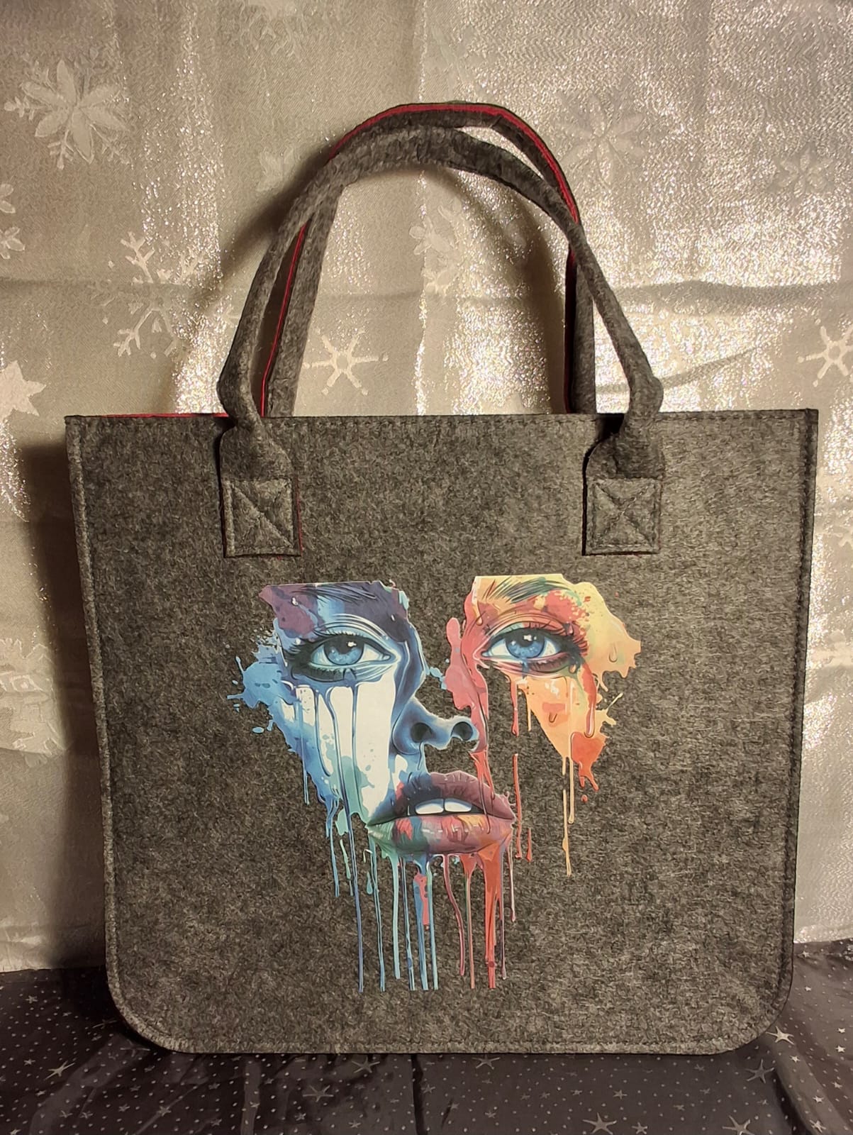 Filztasche aus Filz mit Motiv Gesicht 33x17x30 cm