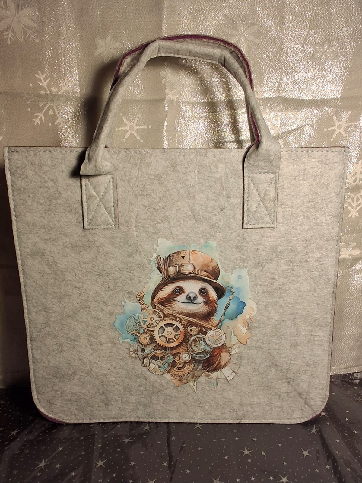 Filztasche aus Filz mit Motiv Faultier 33x17x30 cm
