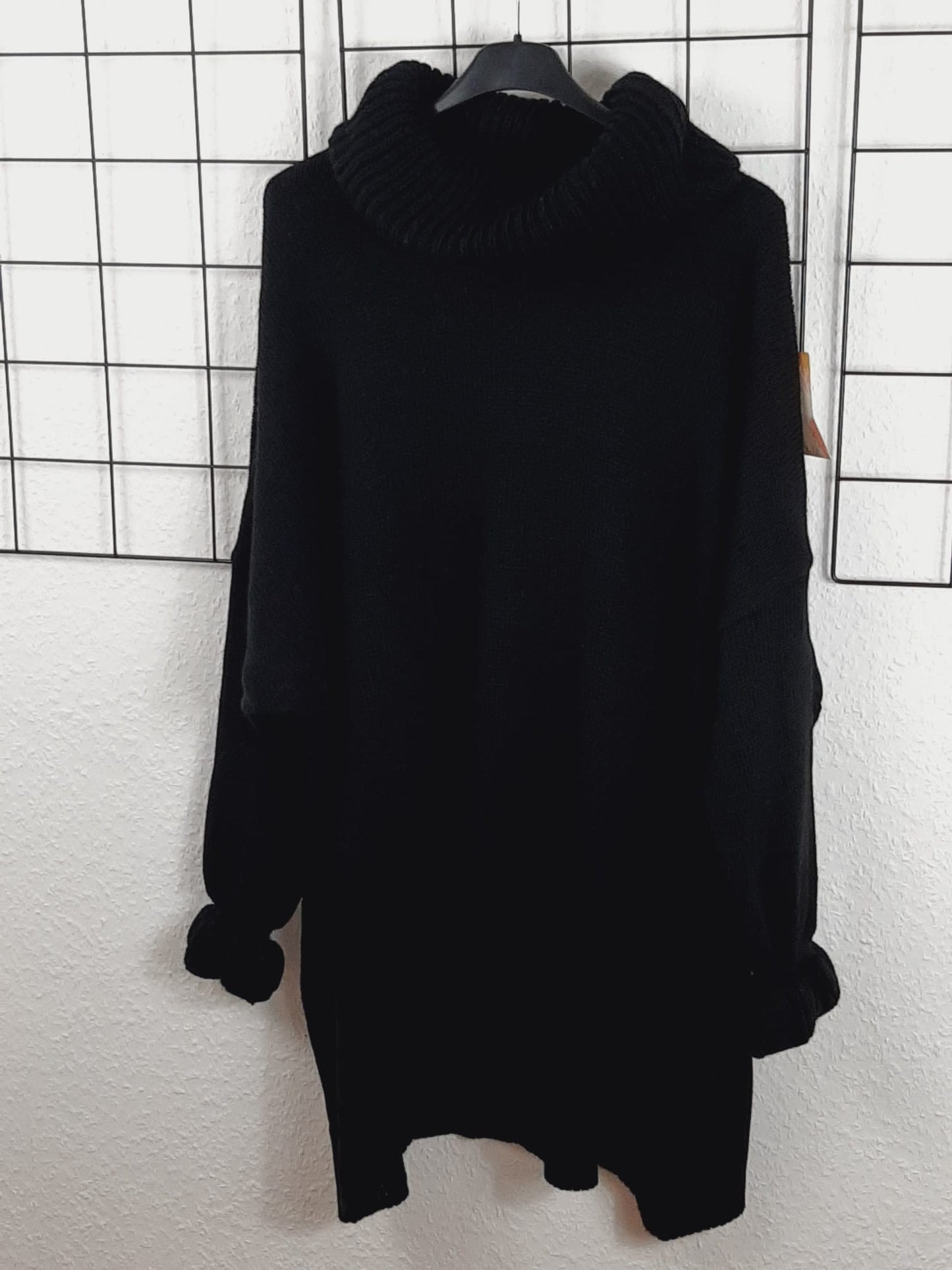 Schwarzer Damen Oversize Strickpullover mit Rollkragen – große Größen