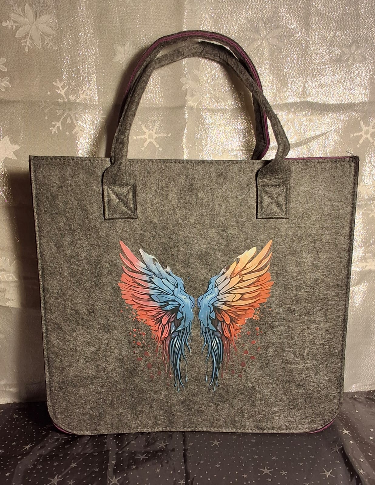 Filztasche aus Filz mit Motiv Flügel 33x17x30 cm