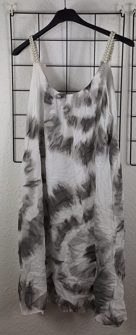 „Trägerkleid in Grau Weiß Batik-Optik mit Unterkleid – Viskose Kleid für Damen Gr. 38–50“
