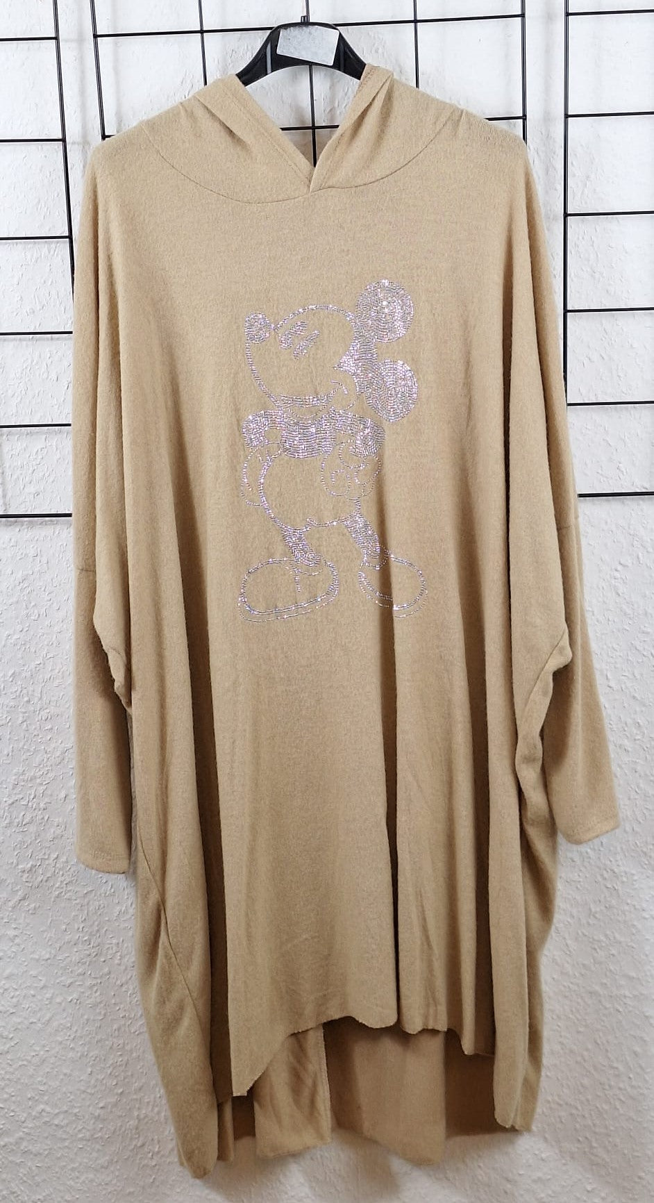 Beiger Damen Hoodie Oversize mit glitzerndem Motiv